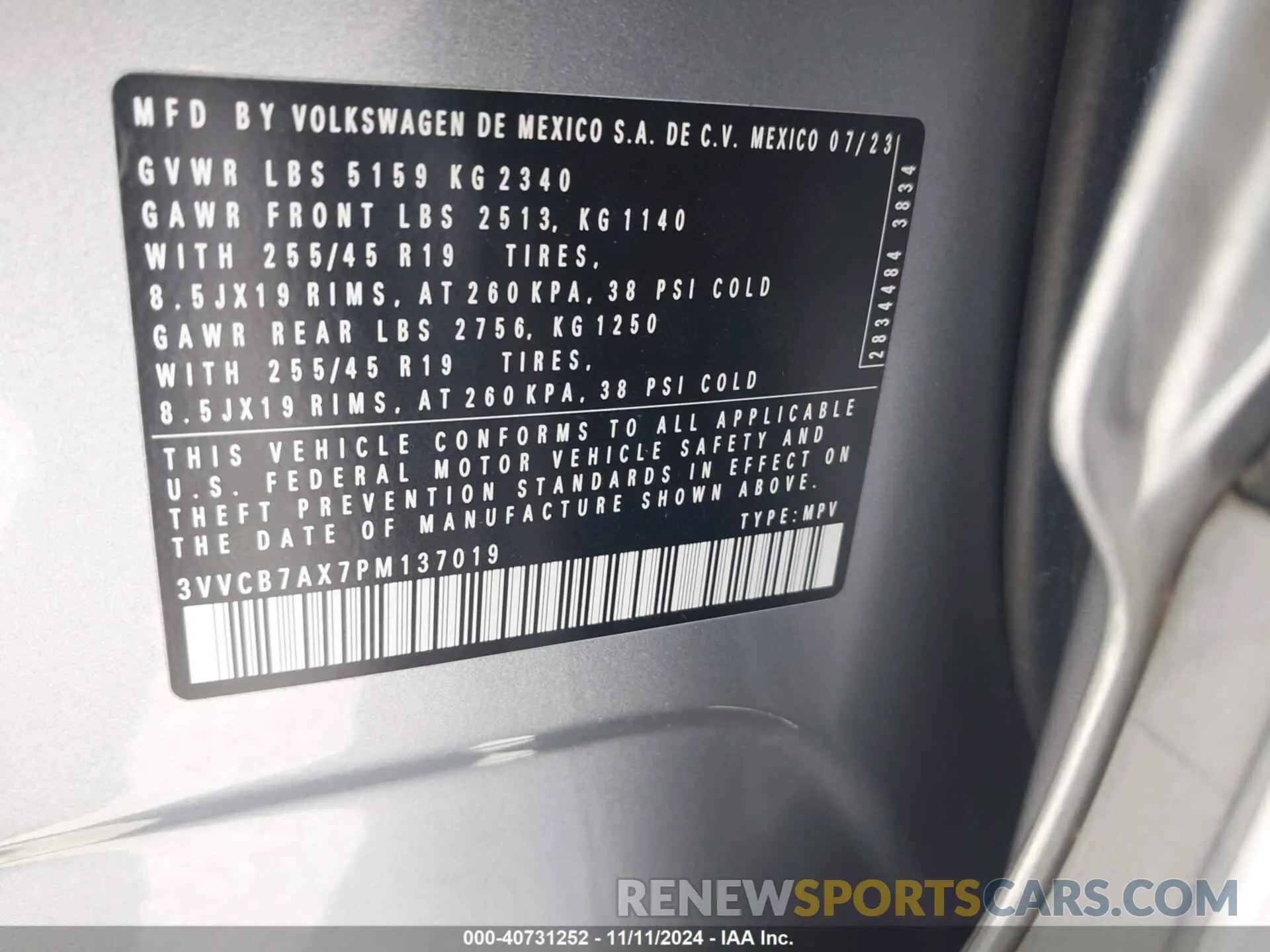 9 fotografías del automóvil dañado 3VVCB7AX7PM137019 VOLKSWAGEN TIGUAN 2023