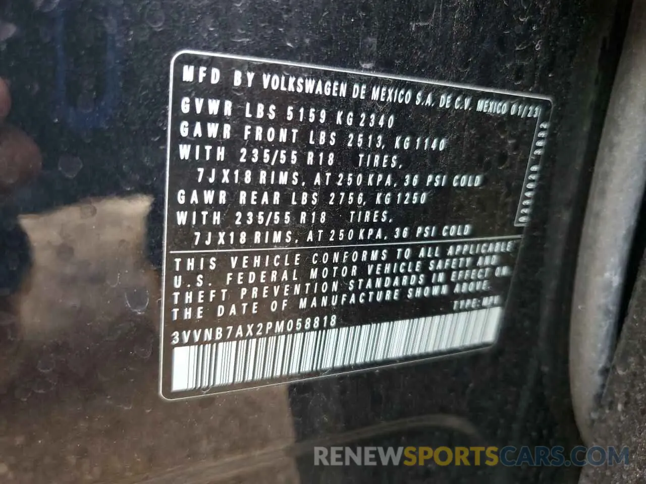 13 fotografías del automóvil dañado 3VVNB7AX2PM058818 VOLKSWAGEN TIGUAN 2023