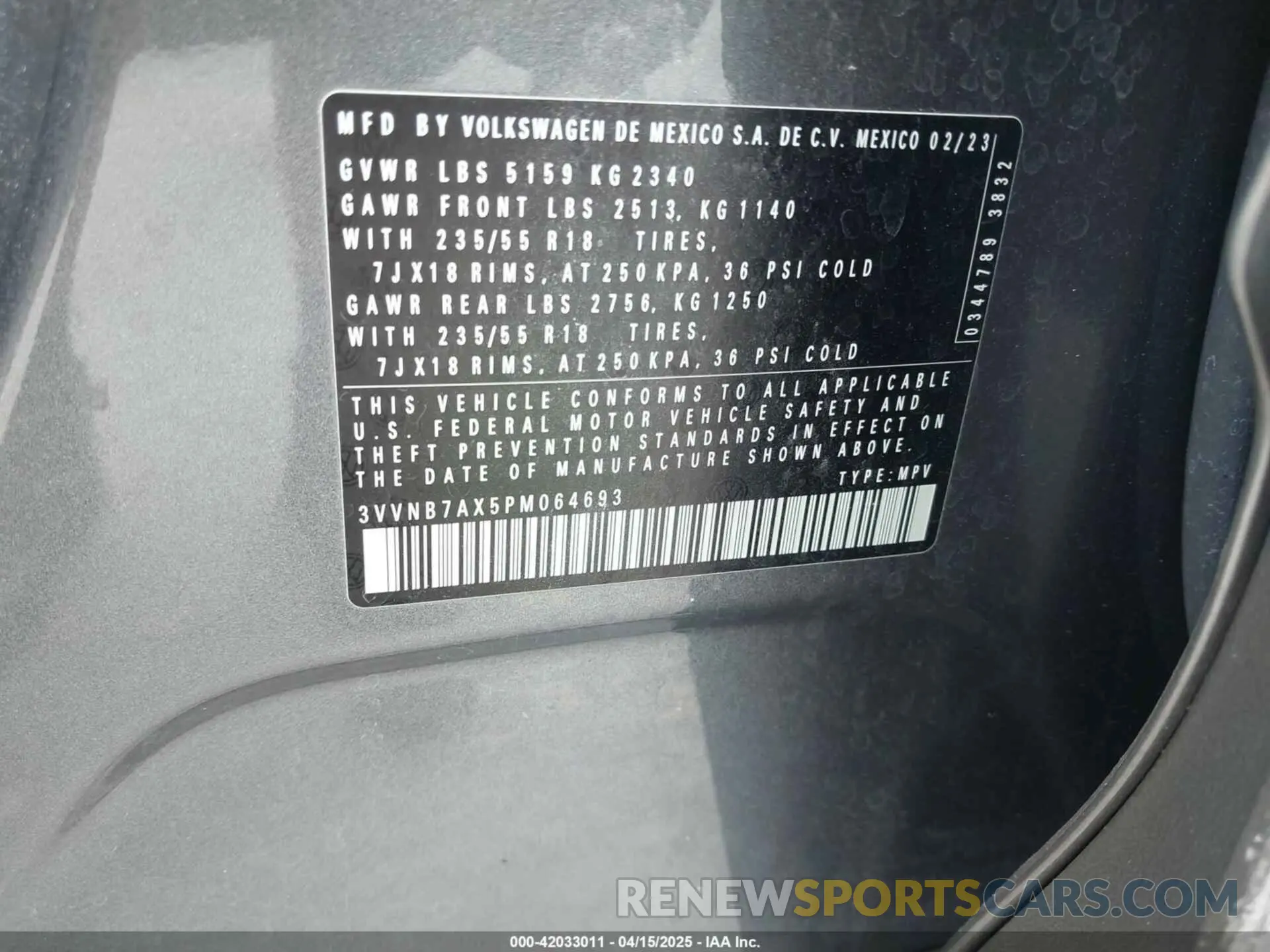9 fotografías del automóvil dañado 3VVNB7AX5PM064693 VOLKSWAGEN TIGUAN 2023