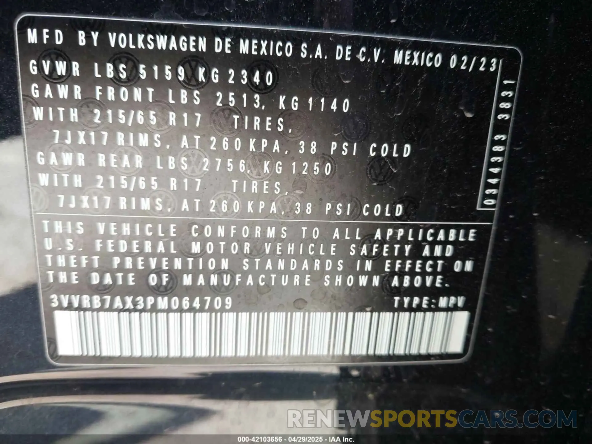 9 fotografías del automóvil dañado 3VVRB7AX3PM064709 VOLKSWAGEN TIGUAN 2023