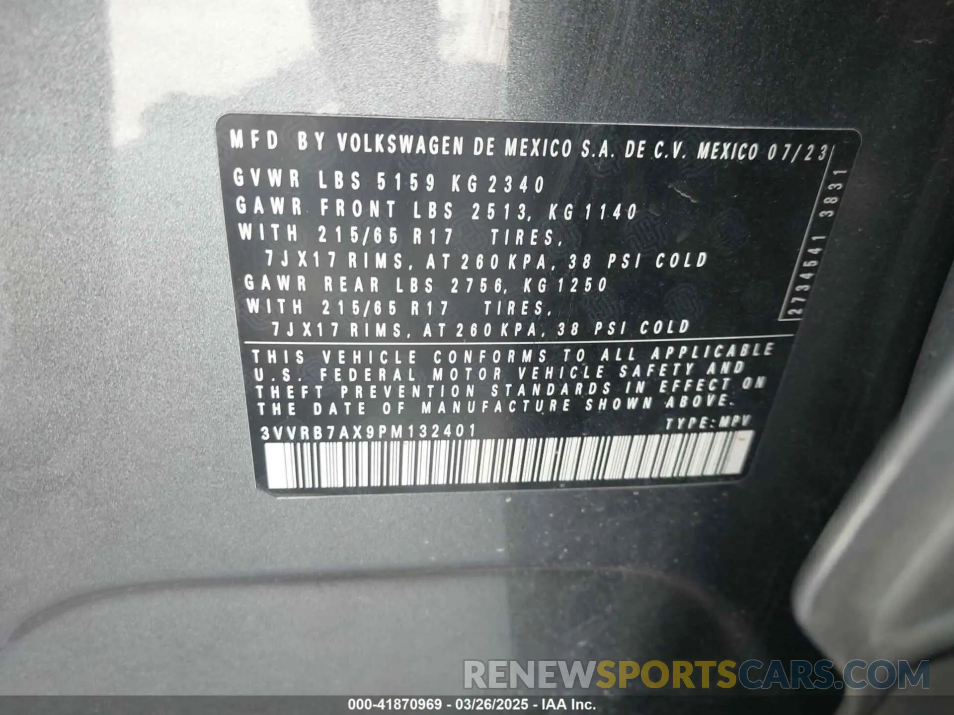 9 fotografías del automóvil dañado 3VVRB7AX9PM132401 VOLKSWAGEN TIGUAN 2023