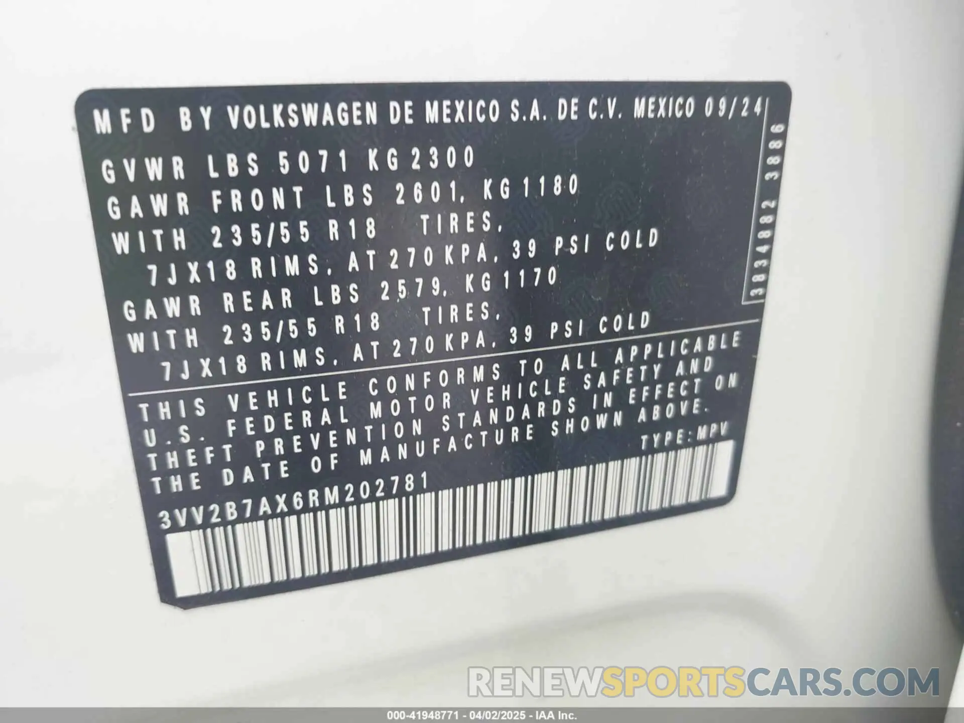 9 fotografías del automóvil dañado 3VV2B7AX6RM202781 VOLKSWAGEN TIGUAN 2024