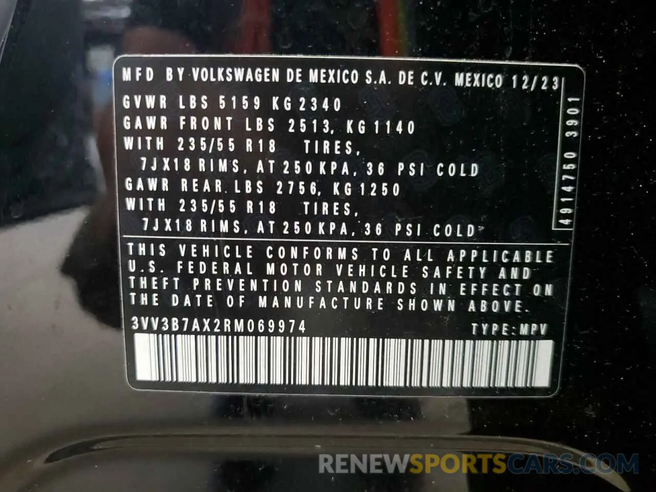 14 fotografías del automóvil dañado 3VV3B7AX2RM069974 VOLKSWAGEN TIGUAN 2024