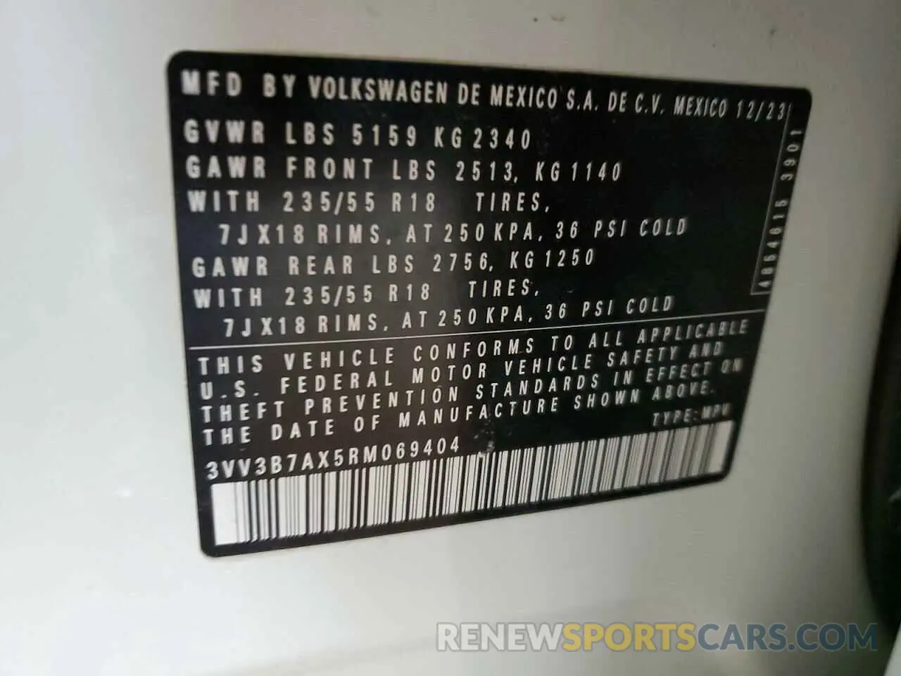 13 fotografías del automóvil dañado 3VV3B7AX5RM069404 VOLKSWAGEN TIGUAN 2024