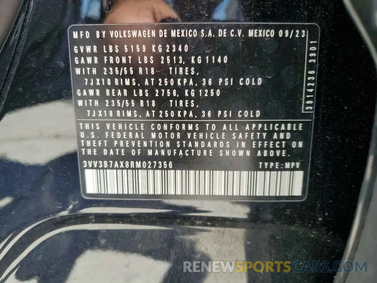 13 fotografías del automóvil dañado 3VV3B7AX8RM027356 VOLKSWAGEN TIGUAN 2024