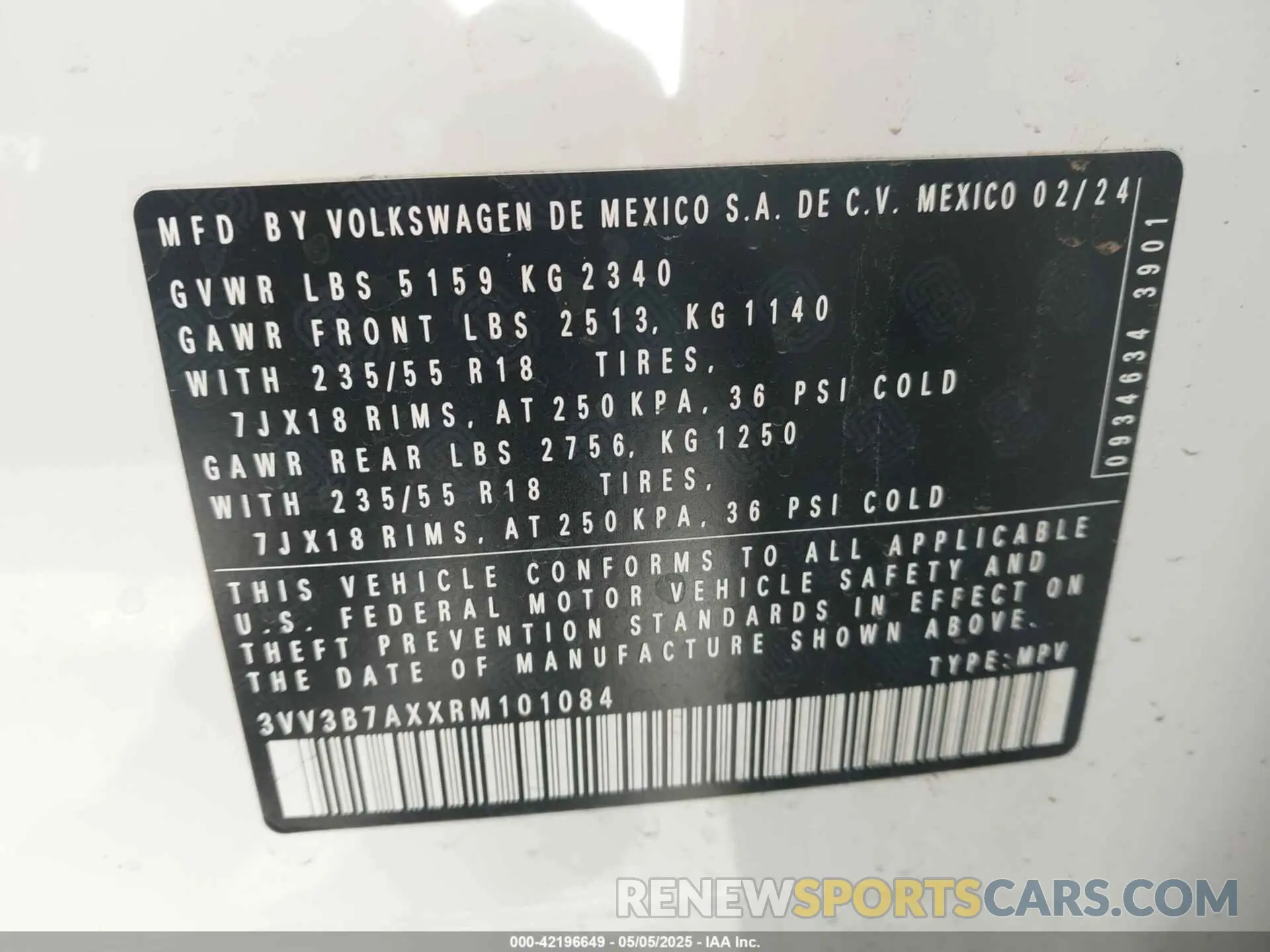 9 fotografías del automóvil dañado 3VV3B7AXXRM101084 VOLKSWAGEN TIGUAN 2024
