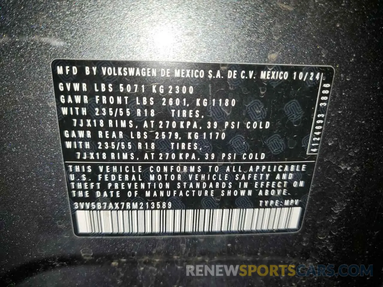 13 fotografías del automóvil dañado 3VV5B7AX7RM213589 VOLKSWAGEN TIGUAN 2024