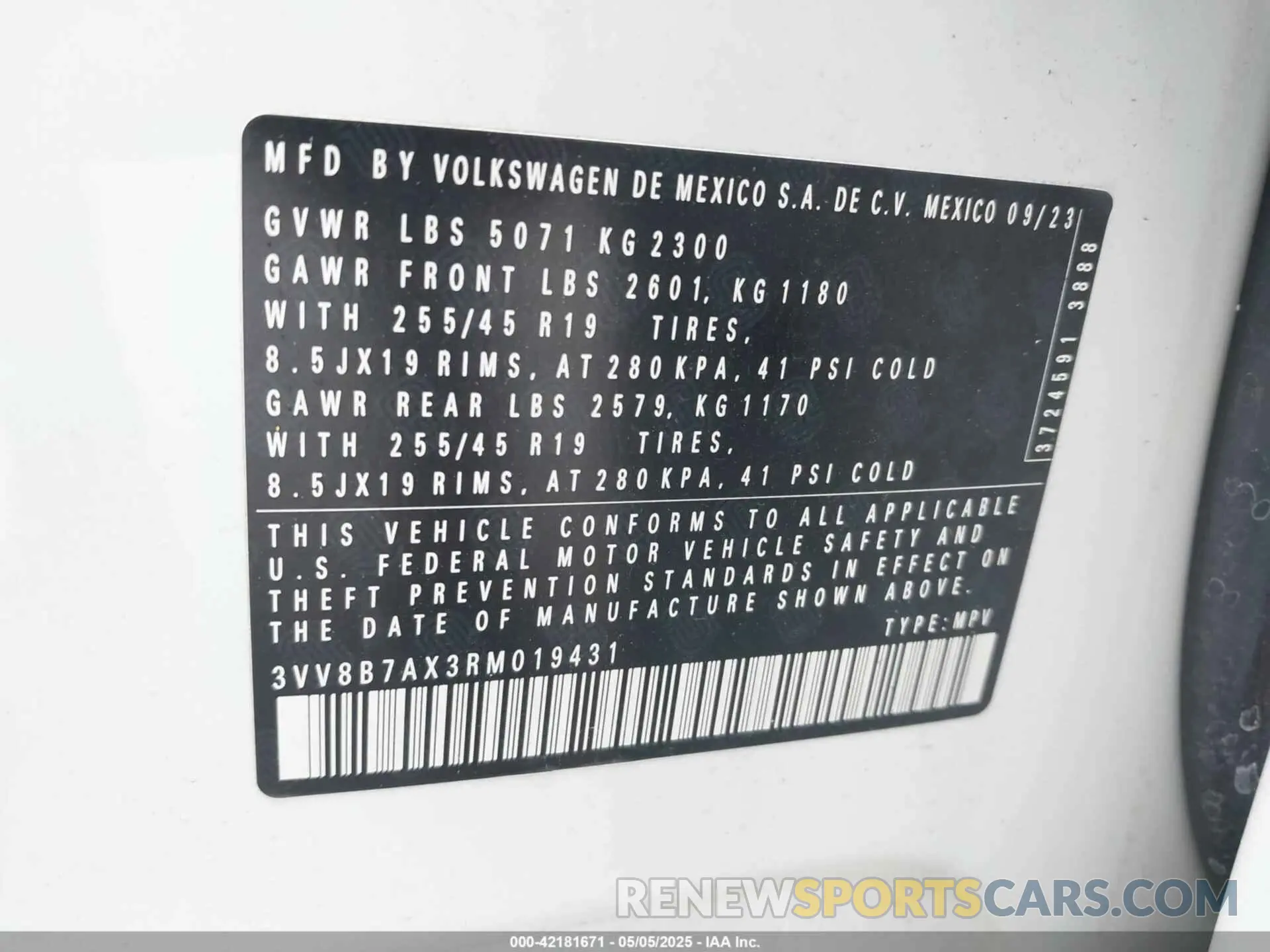 9 fotografías del automóvil dañado 3VV8B7AX3RM019431 VOLKSWAGEN TIGUAN 2024