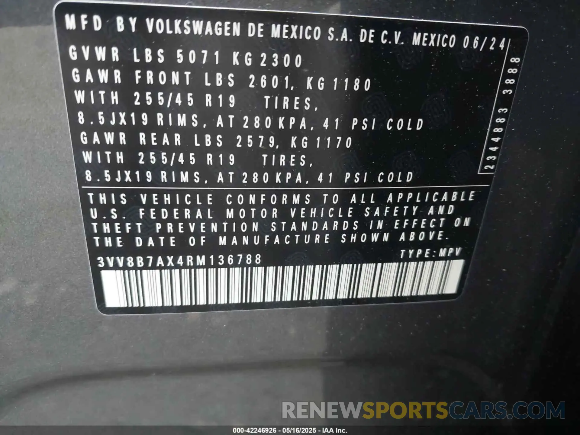 9 fotografías del automóvil dañado 3VV8B7AX4RM136788 VOLKSWAGEN TIGUAN 2024