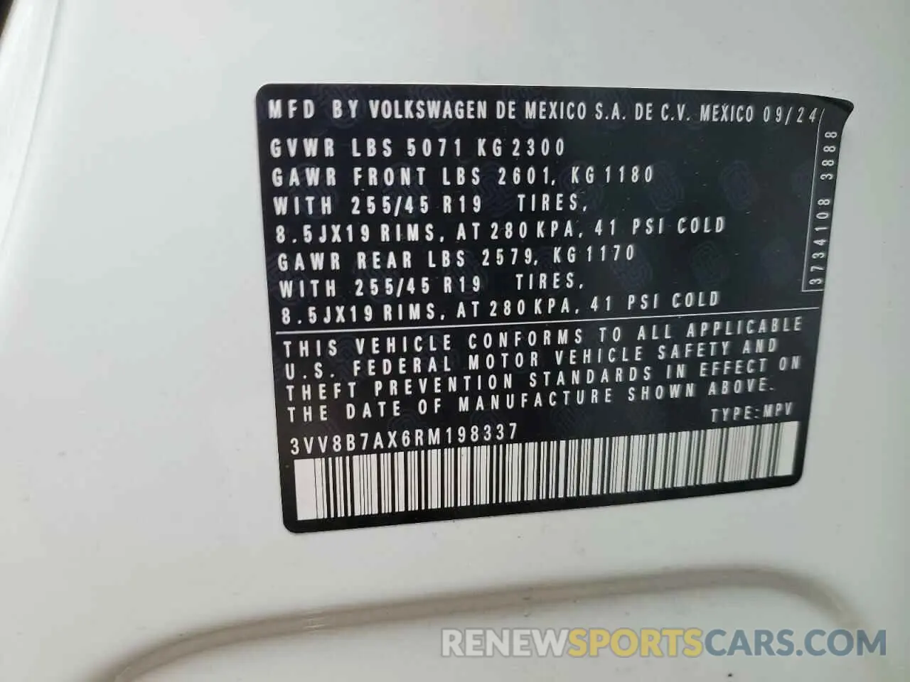 13 fotografías del automóvil dañado 3VV8B7AX6RM198337 VOLKSWAGEN TIGUAN 2024