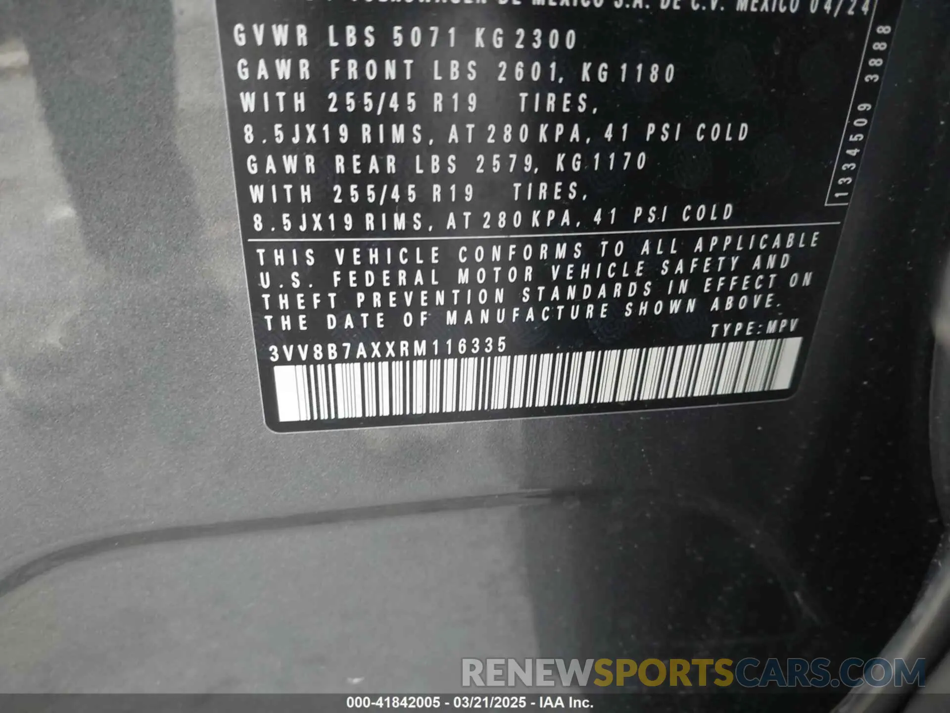 9 fotografías del automóvil dañado 3VV8B7AXXRM116335 VOLKSWAGEN TIGUAN 2024