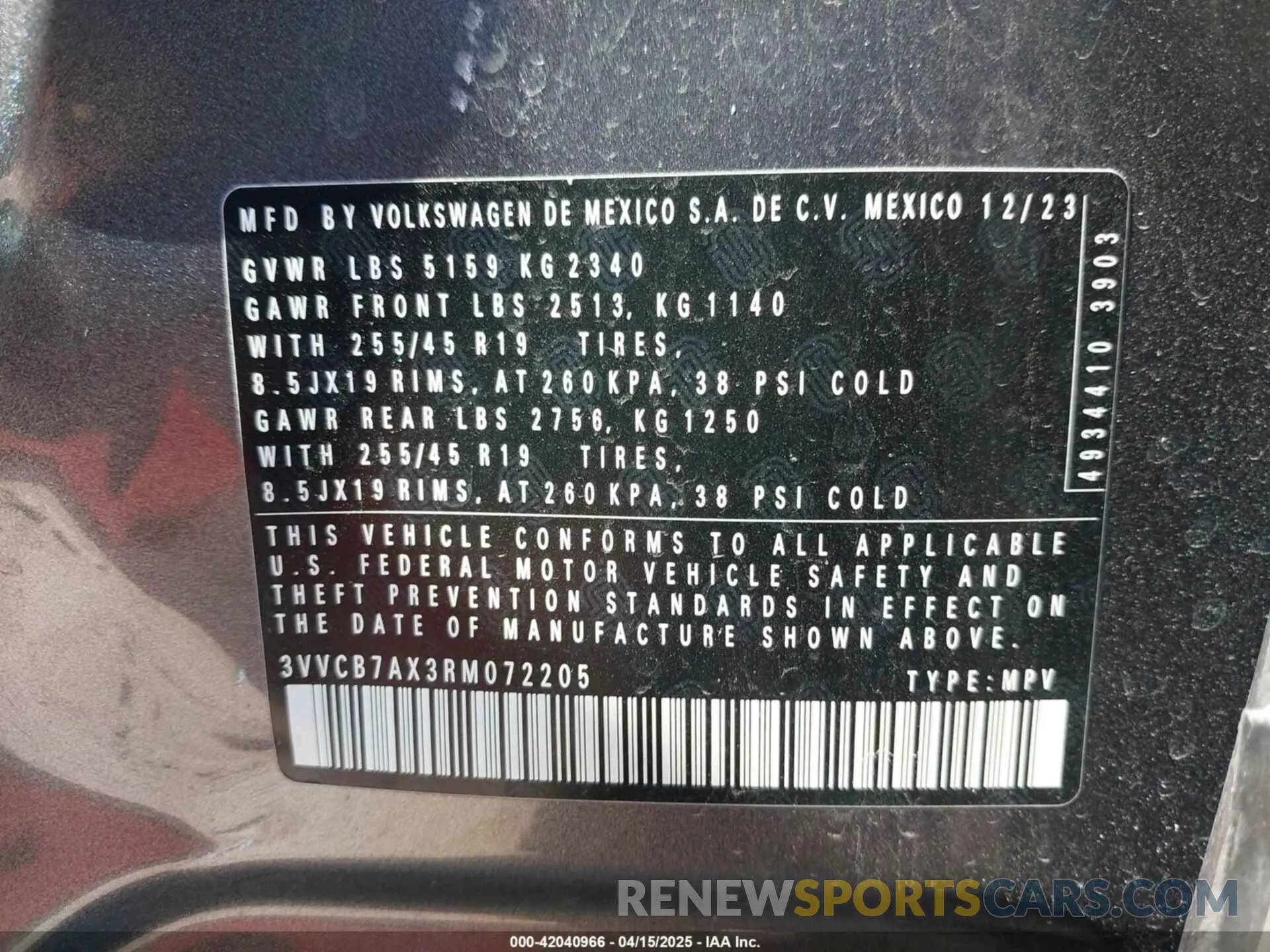 9 fotografías del automóvil dañado 3VVCB7AX3RM072205 VOLKSWAGEN TIGUAN 2024