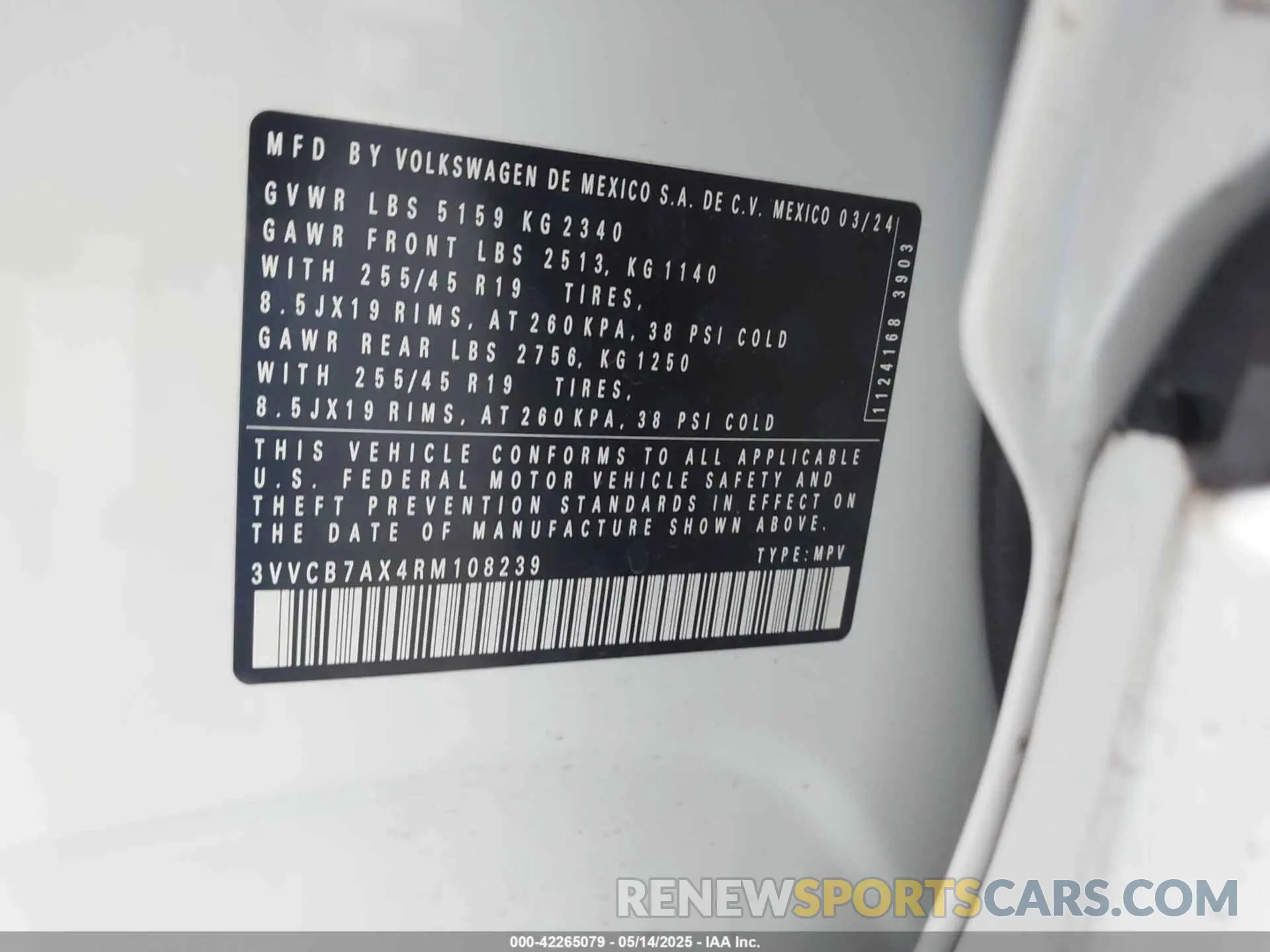 9 fotografías del automóvil dañado 3VVCB7AX4RM108239 VOLKSWAGEN TIGUAN 2024