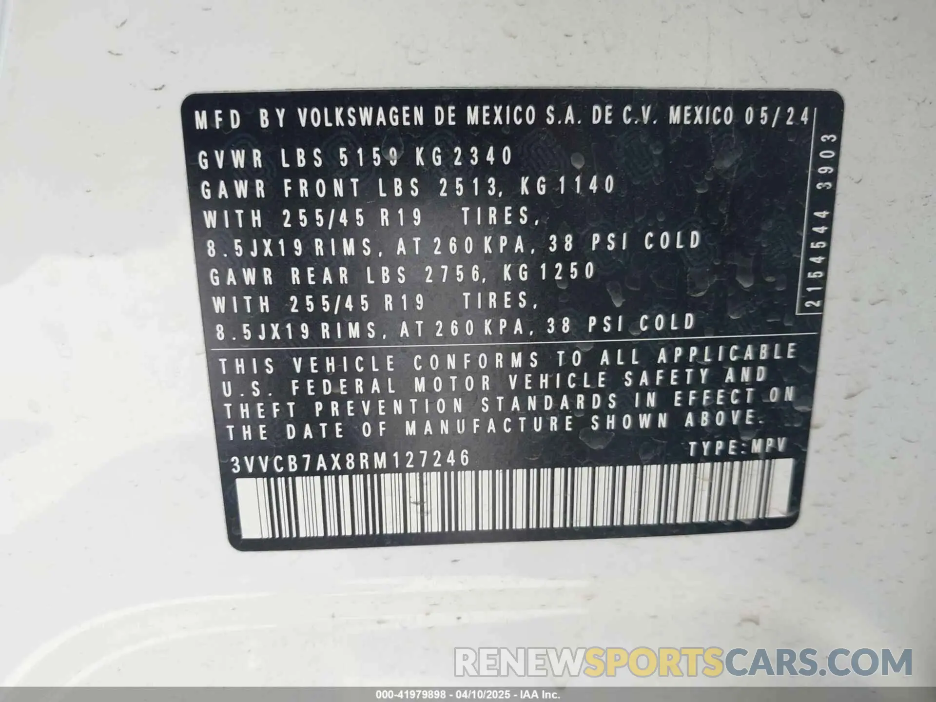 9 fotografías del automóvil dañado 3VVCB7AX8RM127246 VOLKSWAGEN TIGUAN 2024