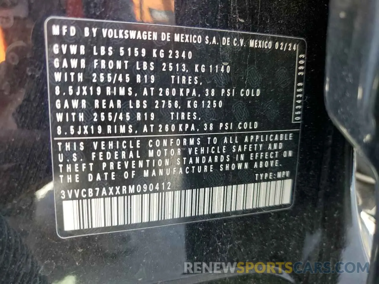 16 fotografías del automóvil dañado 3VVCB7AXXRM090412 VOLKSWAGEN TIGUAN 2024