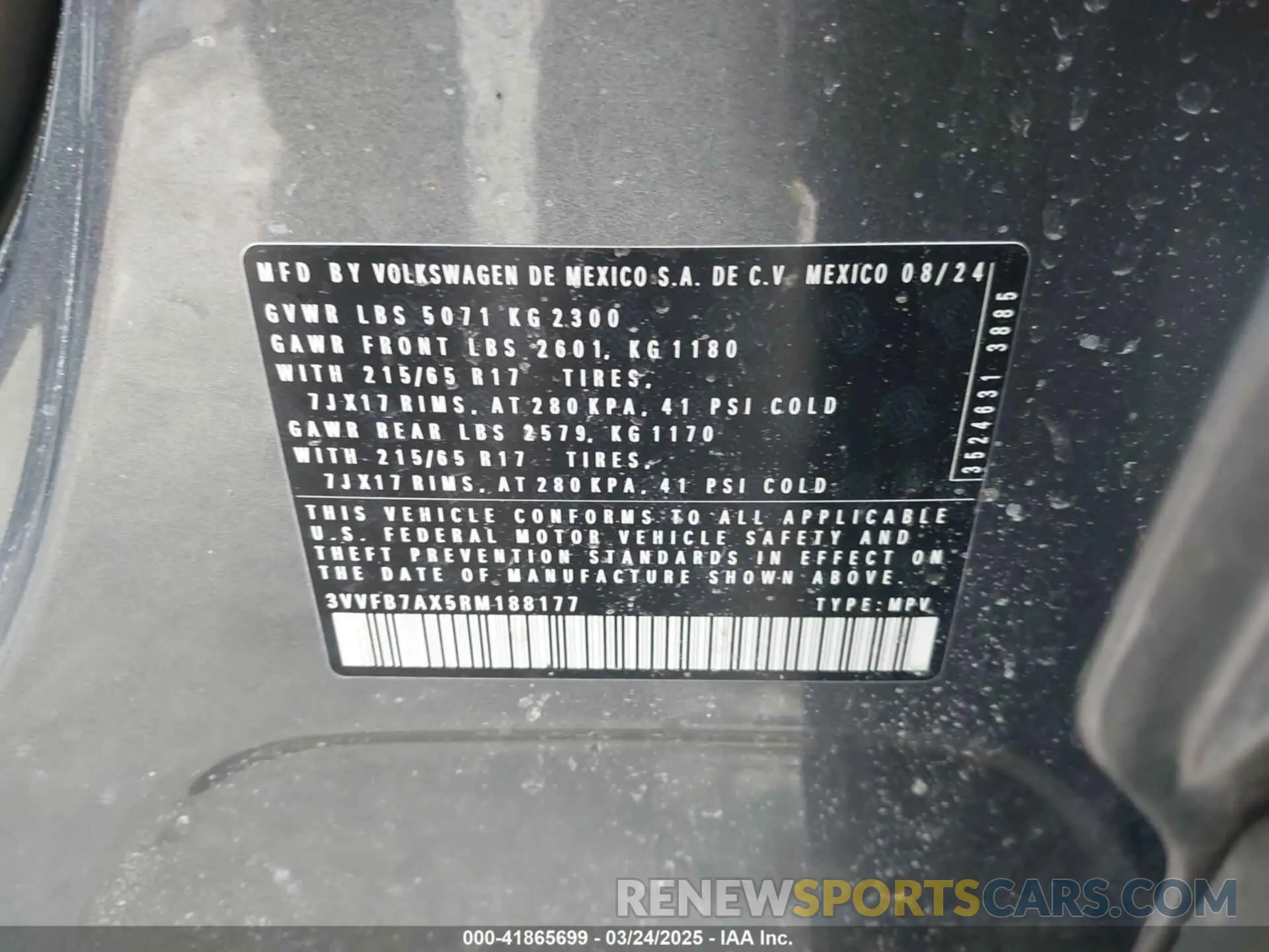 9 fotografías del automóvil dañado 3VVFB7AX5RM188177 VOLKSWAGEN TIGUAN 2024
