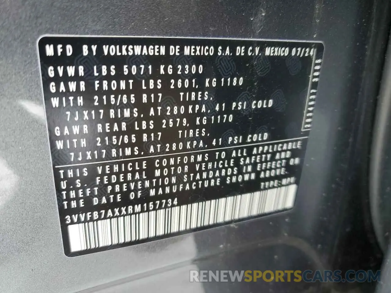 13 fotografías del automóvil dañado 3VVFB7AXXRM157734 VOLKSWAGEN TIGUAN 2024