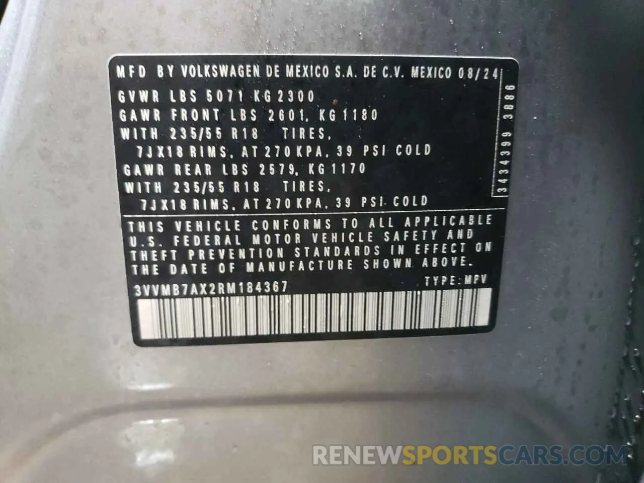 13 fotografías del automóvil dañado 3VVMB7AX2RM184367 VOLKSWAGEN TIGUAN 2024