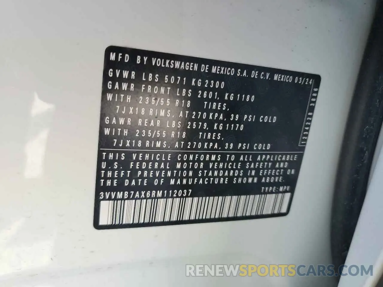 14 fotografías del automóvil dañado 3VVMB7AX6RM112037 VOLKSWAGEN TIGUAN 2024