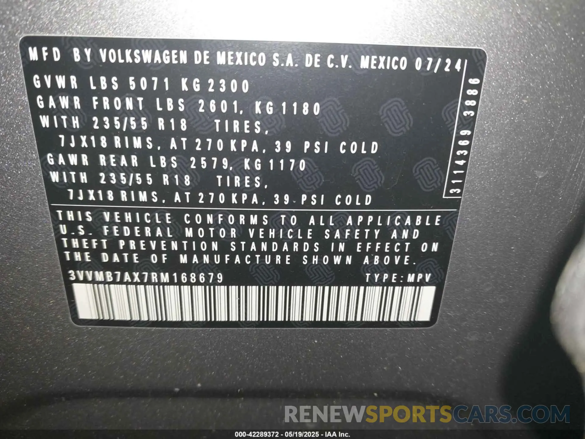 9 fotografías del automóvil dañado 3VVMB7AX7RM168679 VOLKSWAGEN TIGUAN 2024