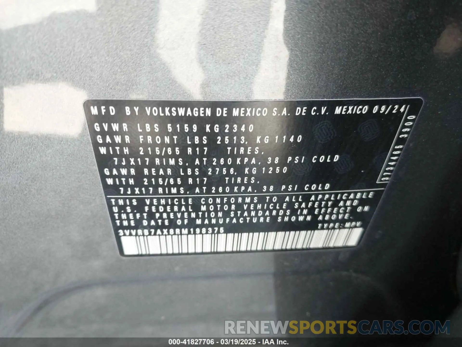 9 fotografías del automóvil dañado 3VVRB7AX8RM198375 VOLKSWAGEN TIGUAN 2024