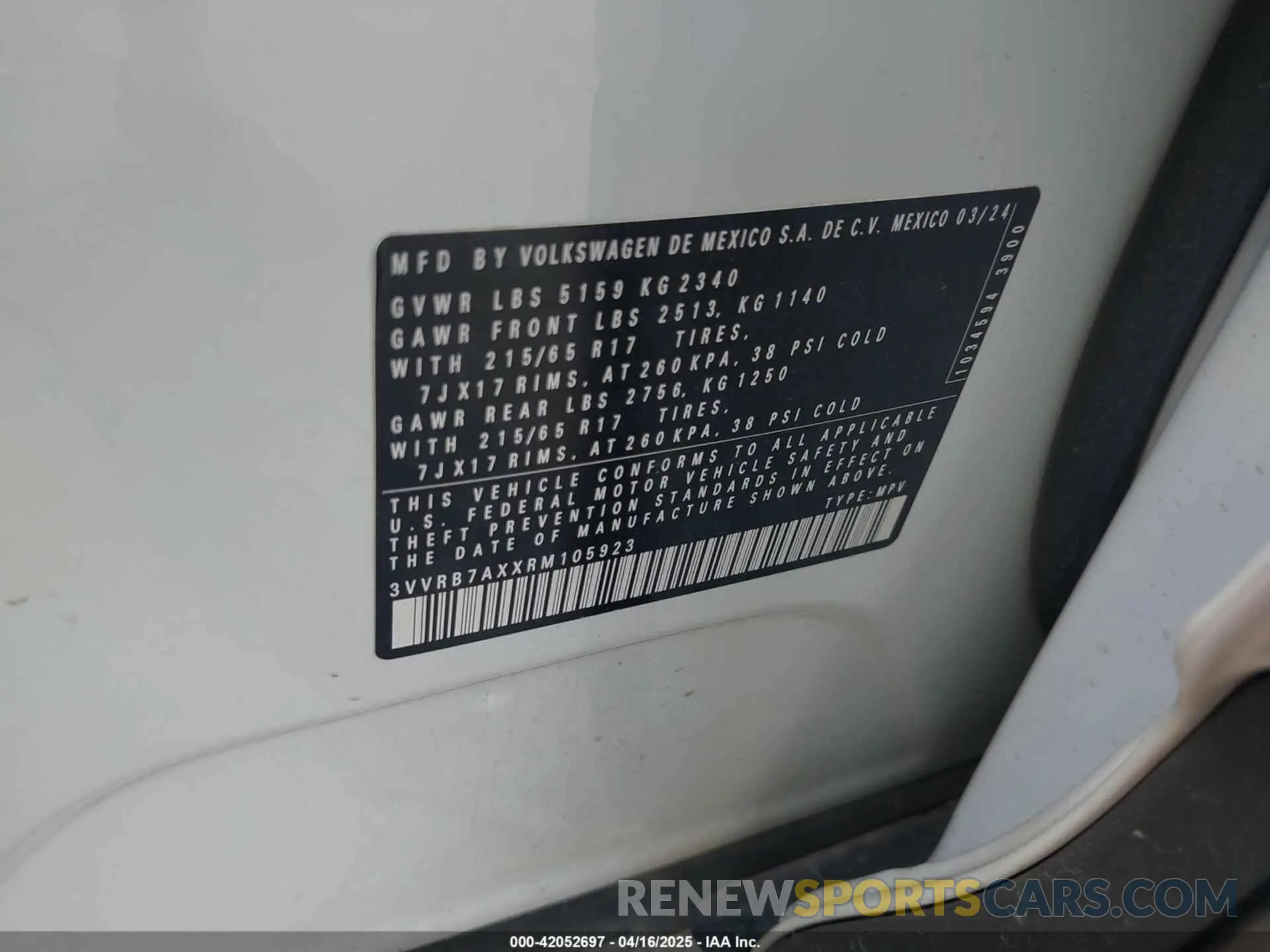 9 fotografías del automóvil dañado 3VVRB7AXXRM105923 VOLKSWAGEN TIGUAN 2024