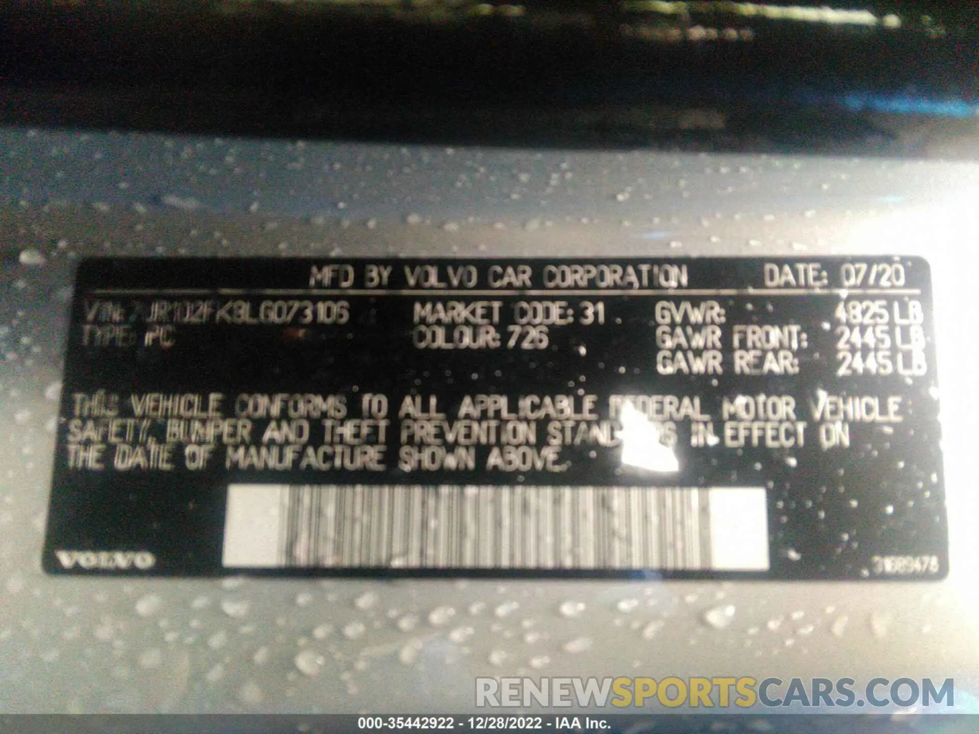 9 fotografías del automóvil dañado 7JR102FK8LG073106 VOLVO S60 2020