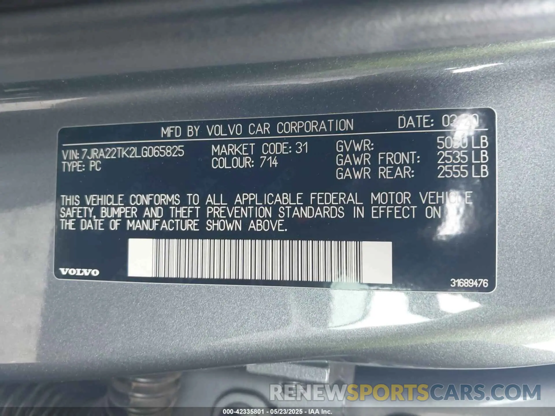 9 fotografías del automóvil dañado 7JRA22TK2LG065825 VOLVO S60 2020