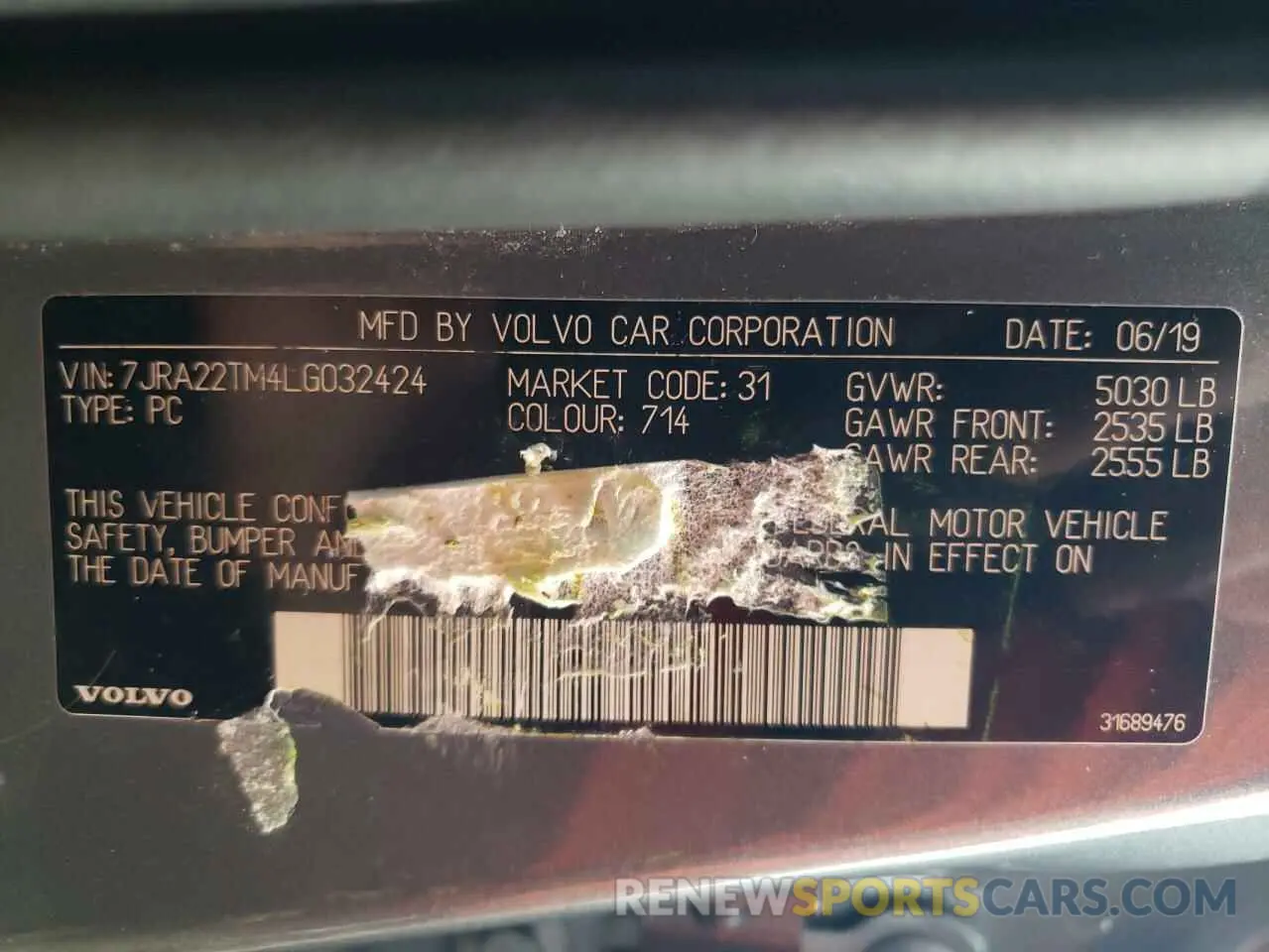 12 fotografías del automóvil dañado 7JRA22TM4LG032424 VOLVO S60 2020