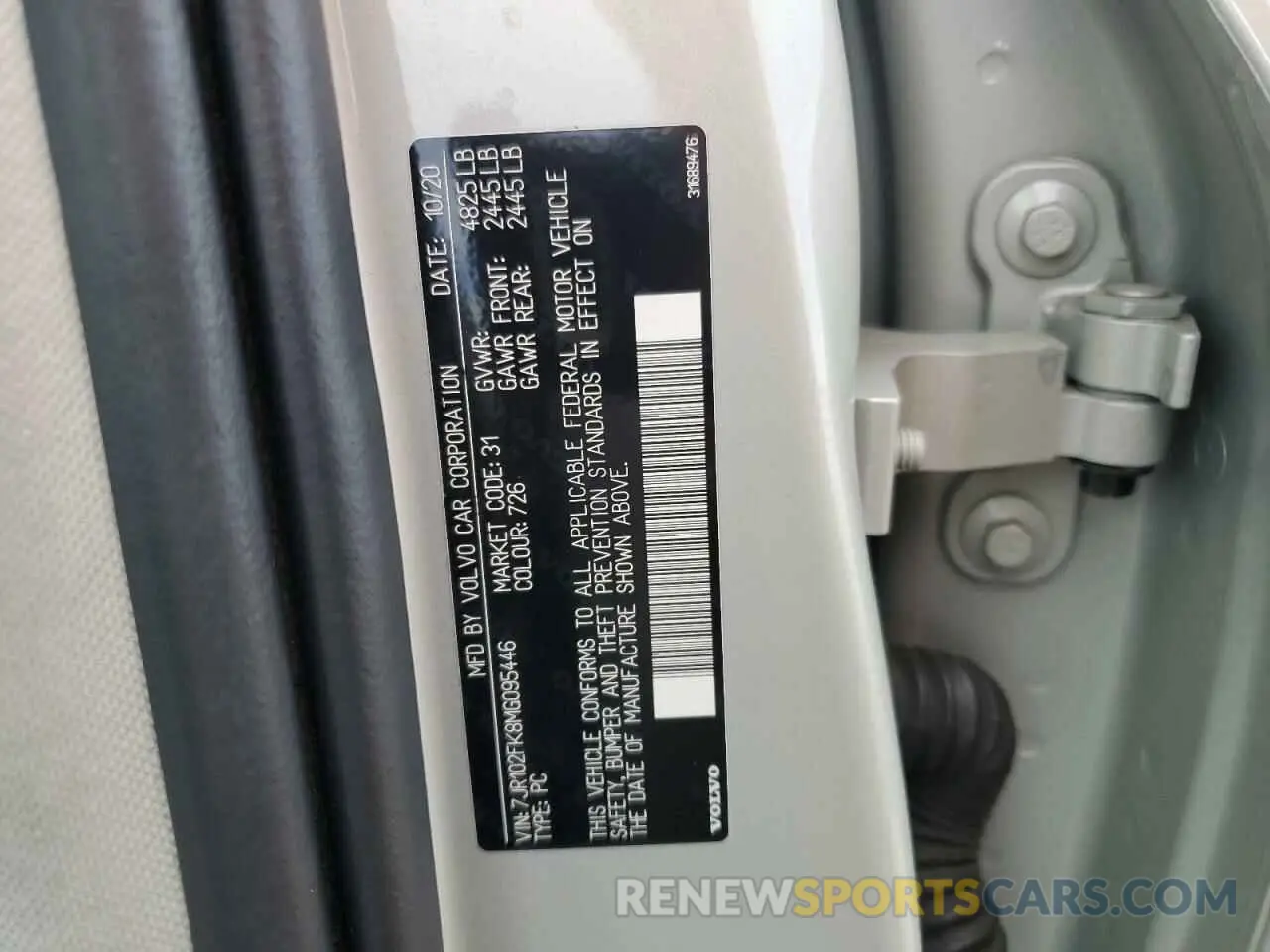 12 fotografías del automóvil dañado 7JR102FK8MG095446 VOLVO S60 2021