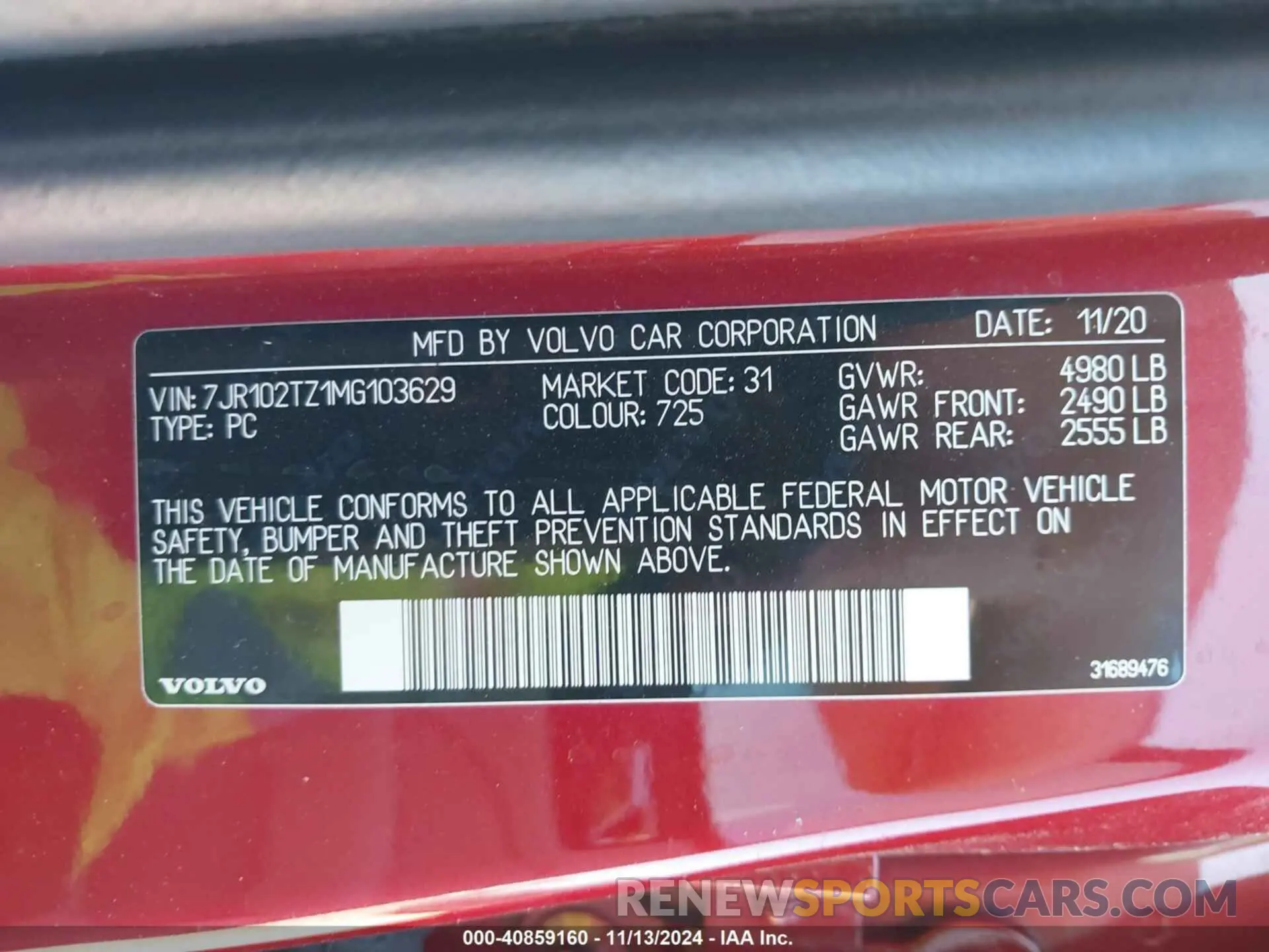 9 fotografías del automóvil dañado 7JR102TZ1MG103629 VOLVO S60 2021