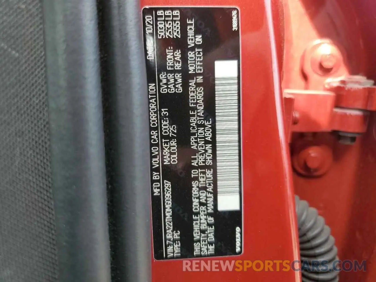 12 fotografías del automóvil dañado 7JRA22TM0MG096297 VOLVO S60 2021