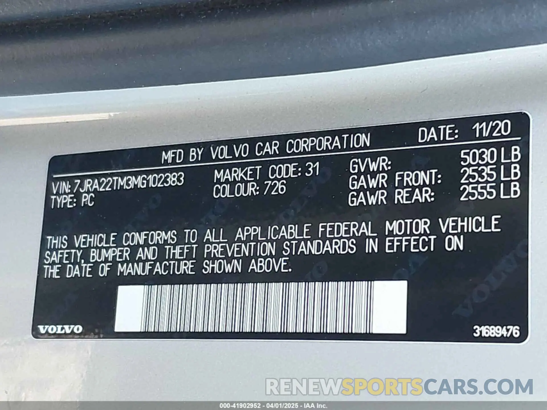 9 fotografías del automóvil dañado 7JRA22TM3MG102383 VOLVO S60 2021
