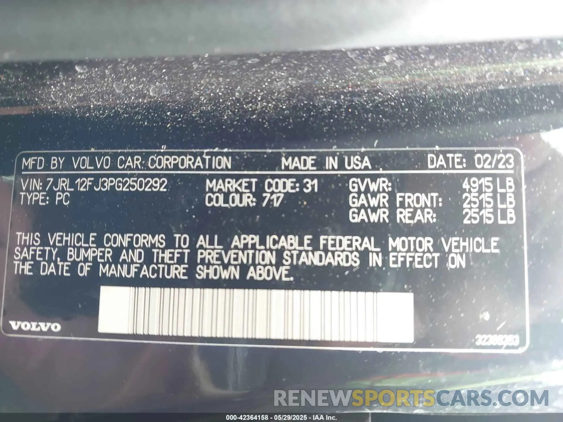 9 fotografías del automóvil dañado 7JRL12FJ3PG250292 VOLVO S60 2023