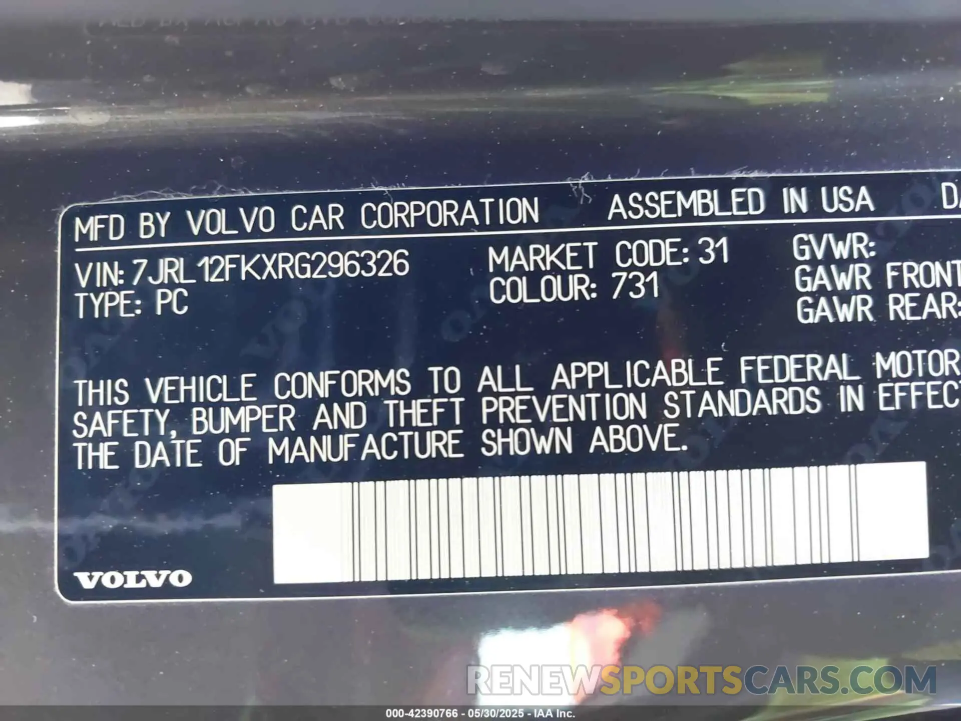 9 fotografías del automóvil dañado 7JRL12FKXRG296326 VOLVO S60 2024