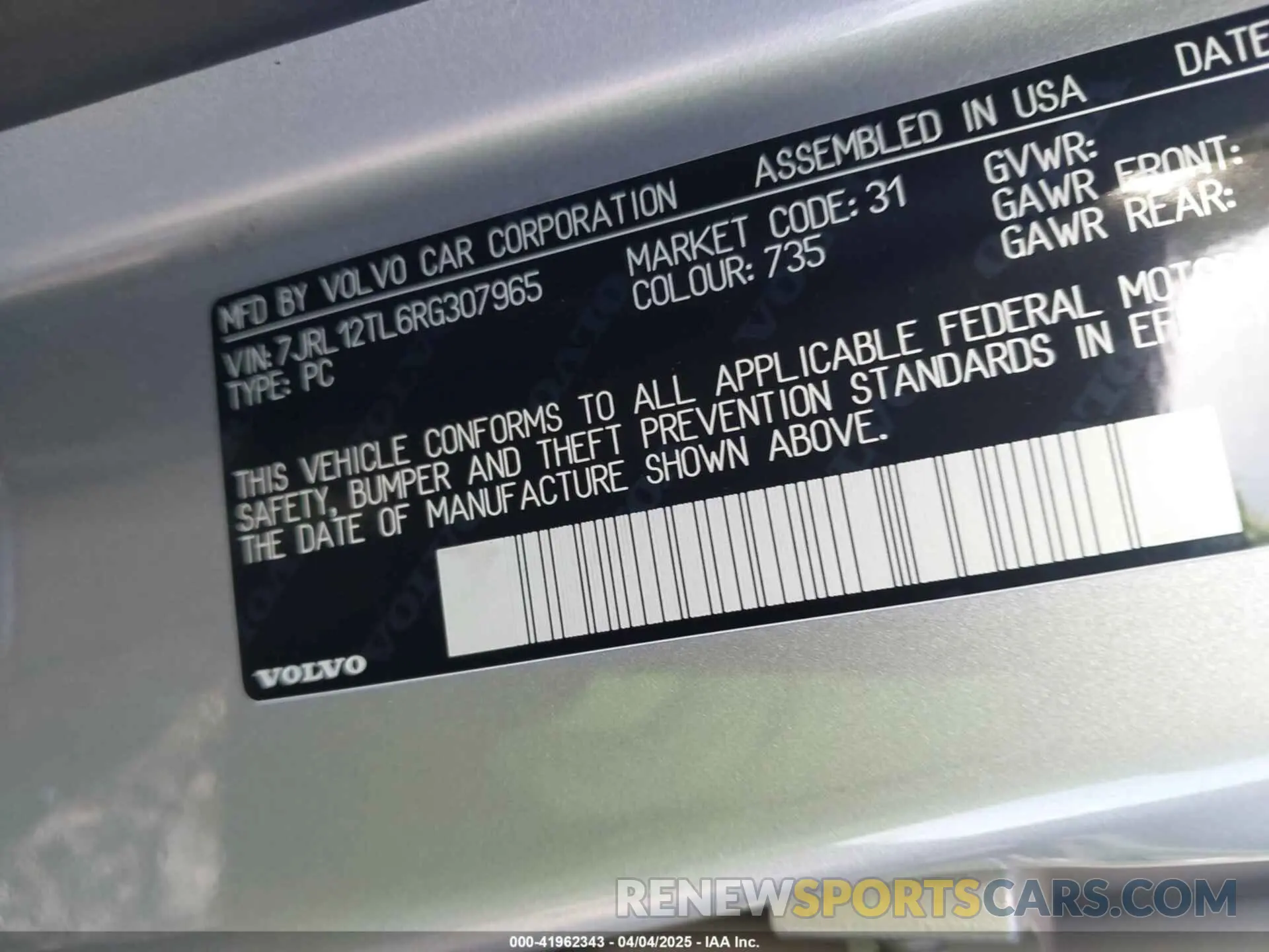 9 fotografías del automóvil dañado 7JRL12TL6RG307965 VOLVO S60 2024