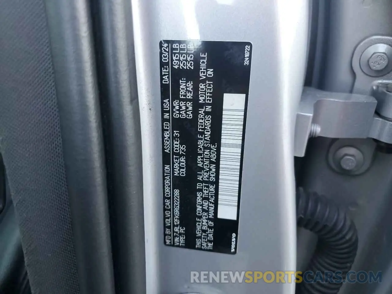 13 fotografías del automóvil dañado 7JRL12FK6RG322288 VOLVO S60 CORE 2024
