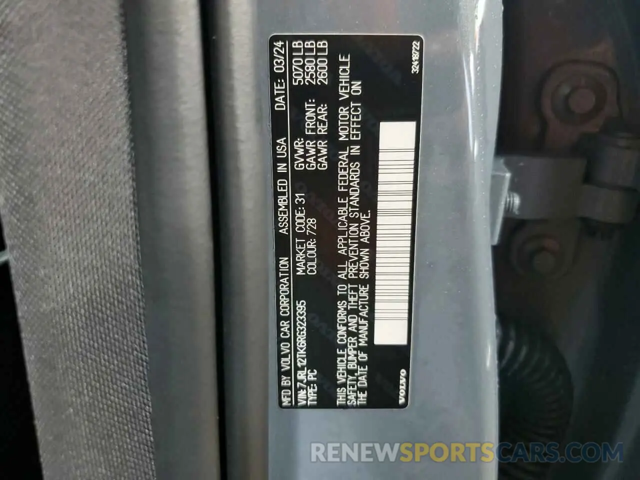 13 fotografías del automóvil dañado 7JRL12TK6RG323395 VOLVO S60 CORE 2024