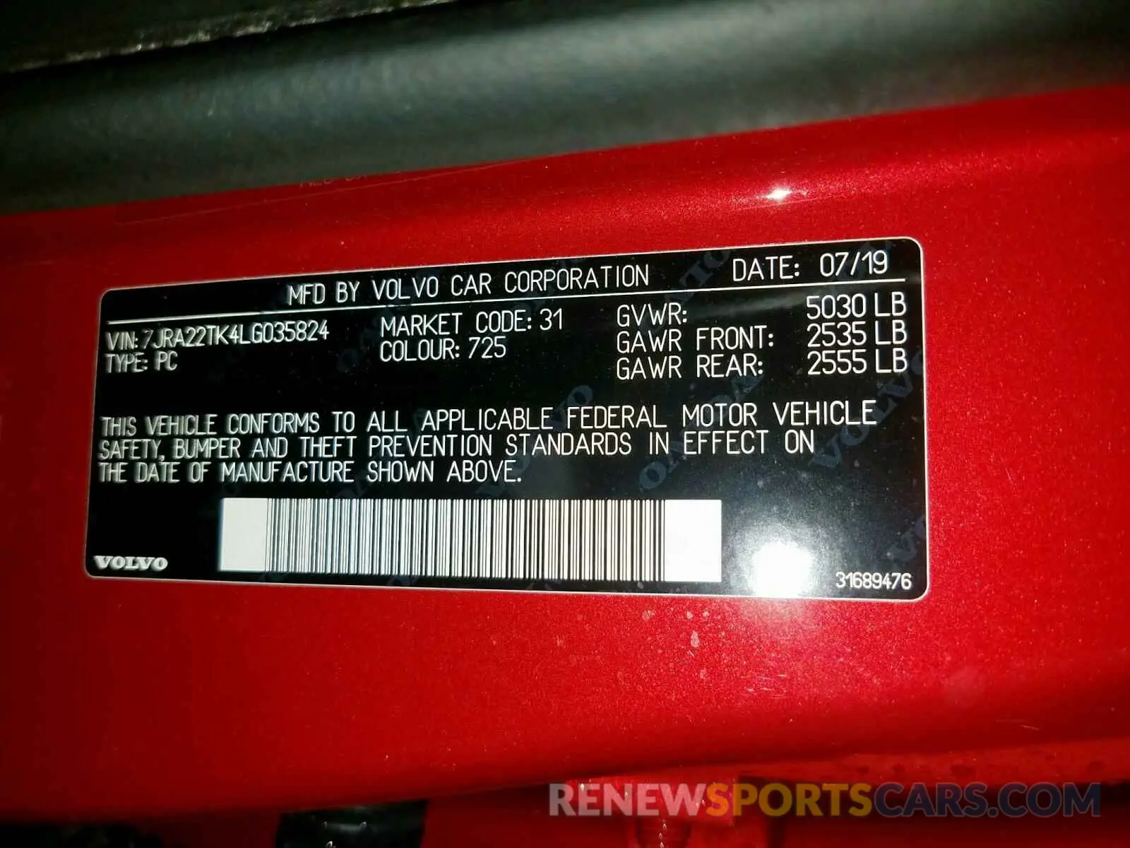 10 fotografías del automóvil dañado 7JRA22TK4LG035824 VOLVO S60 T6 MOM 2020