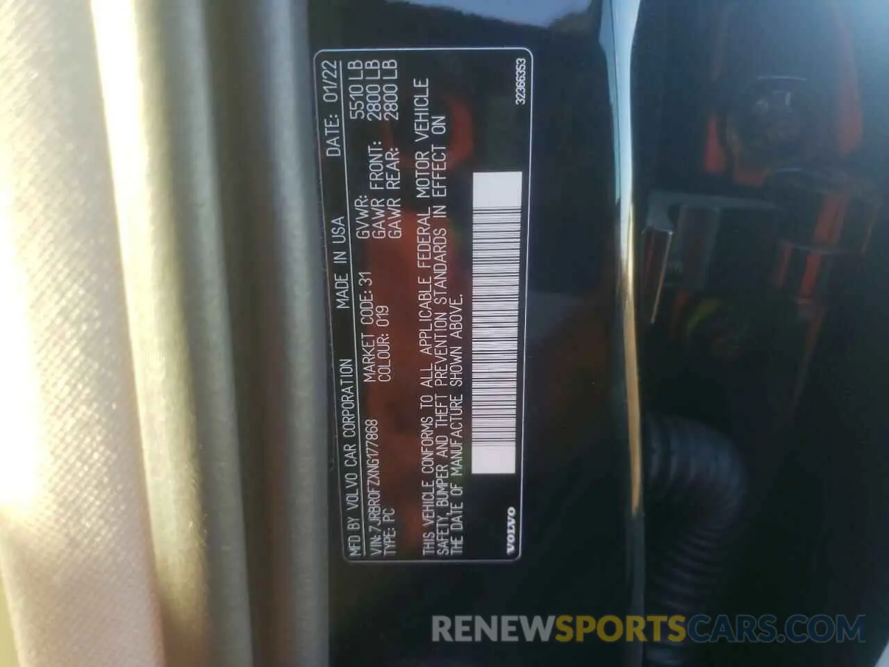 12 fotografías del automóvil dañado 7JRBR0FZXNG177868 VOLVO S60 T8 REC 2022