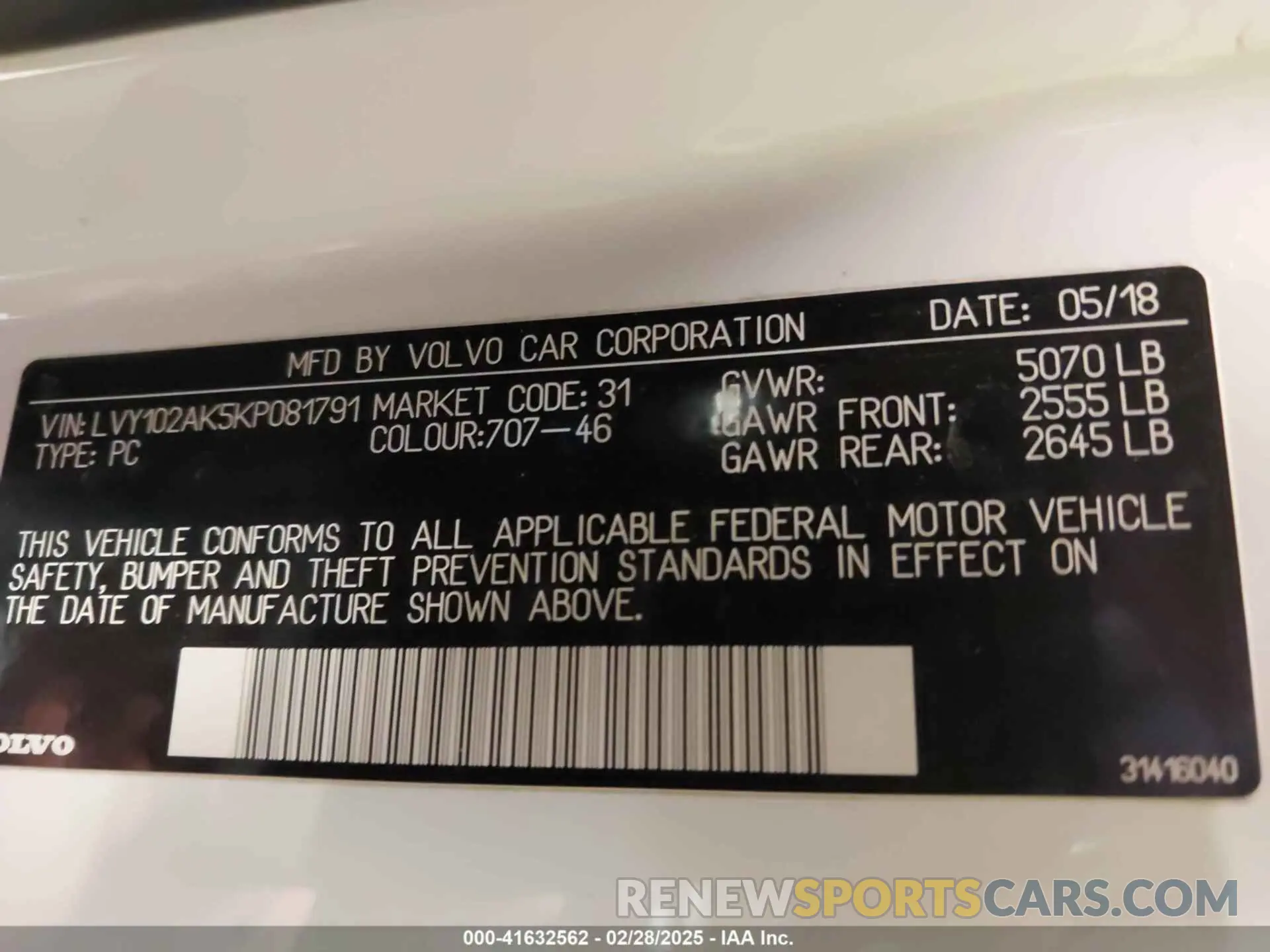 9 fotografías del automóvil dañado LVY102AK5KP081791 VOLVO S90 2019
