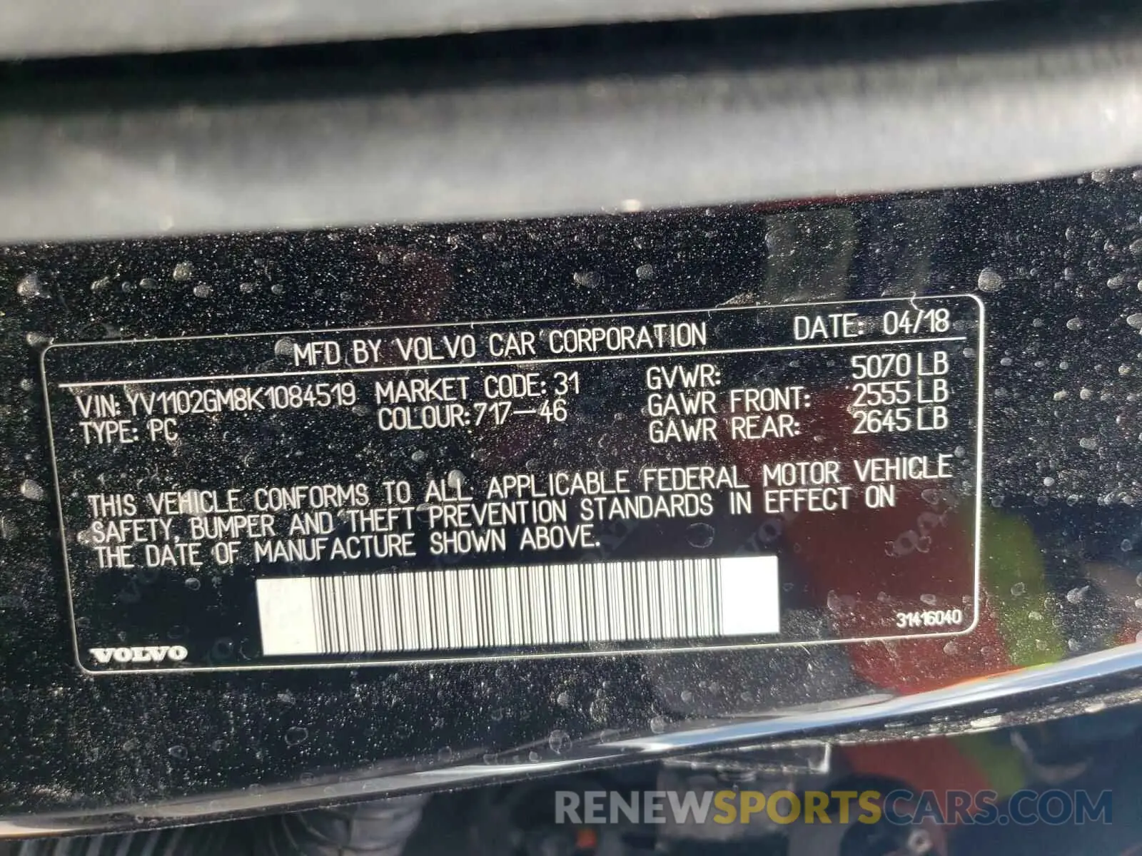 10 fotografías del automóvil dañado YV1102GM8K1084519 VOLVO V90 2019