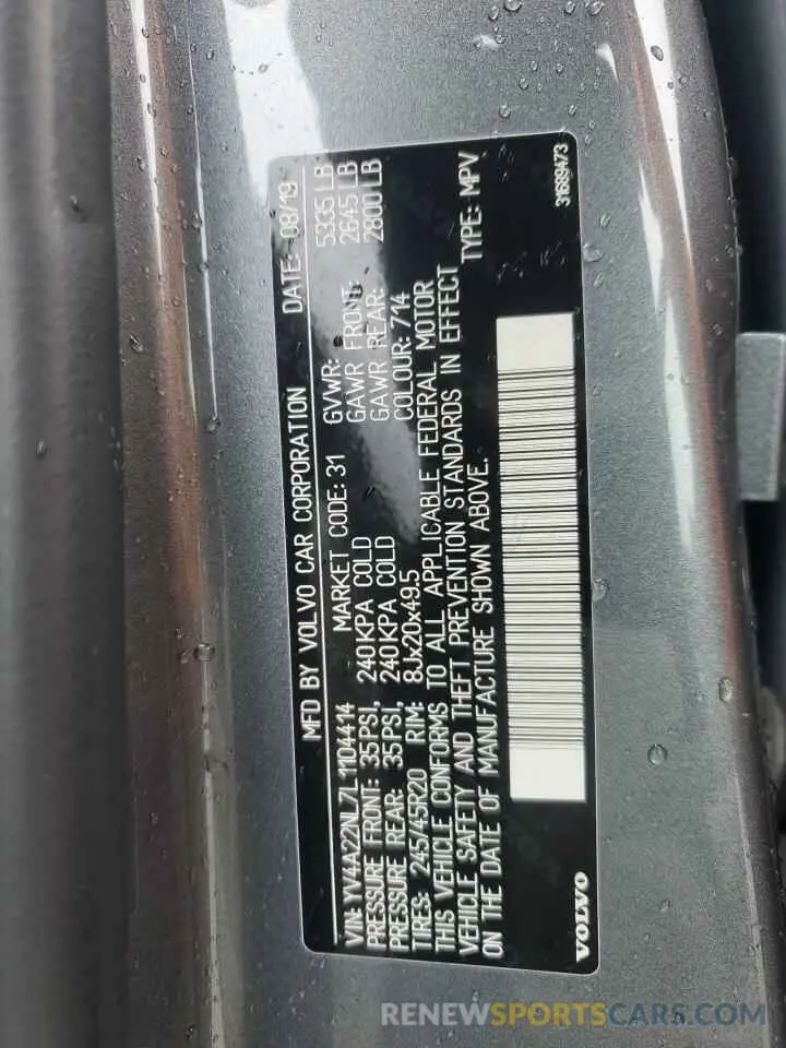 13 fotografías del automóvil dañado YV4A22NL7L1104414 VOLVO V90 2020