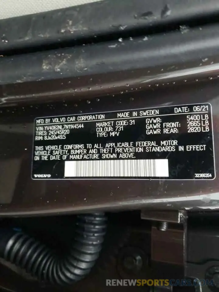 10 fotografías del automóvil dañado YV4062NL7N1144544 VOLVO V90 2022