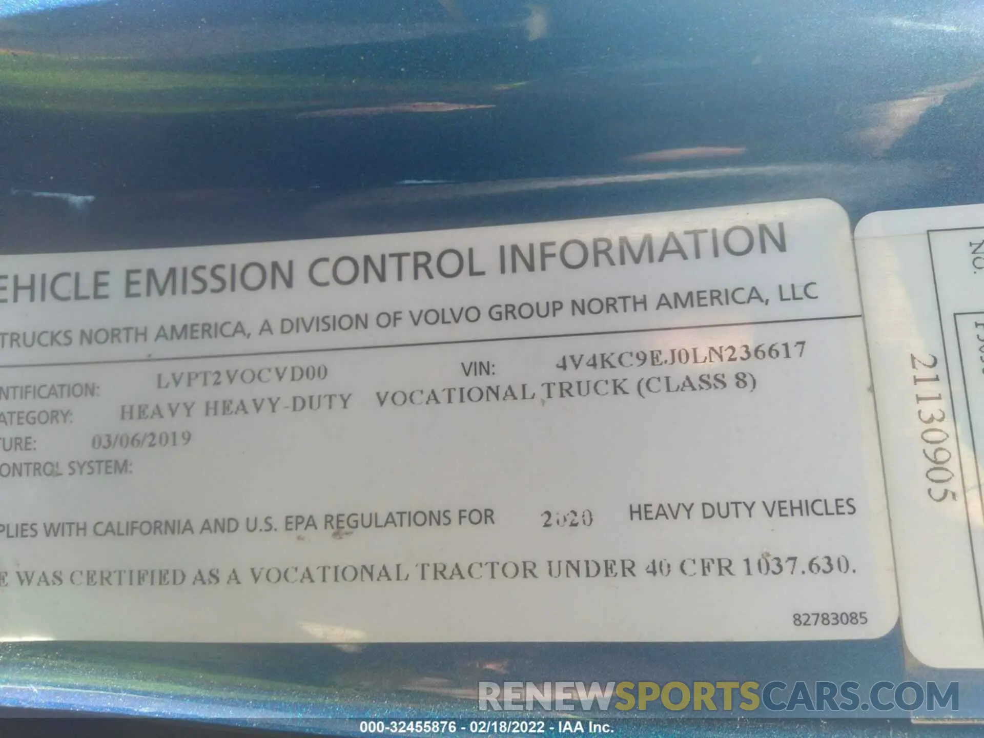 9 fotografías del automóvil dañado 4V4KC9EJ0LN236617 VOLVO VHD 2020