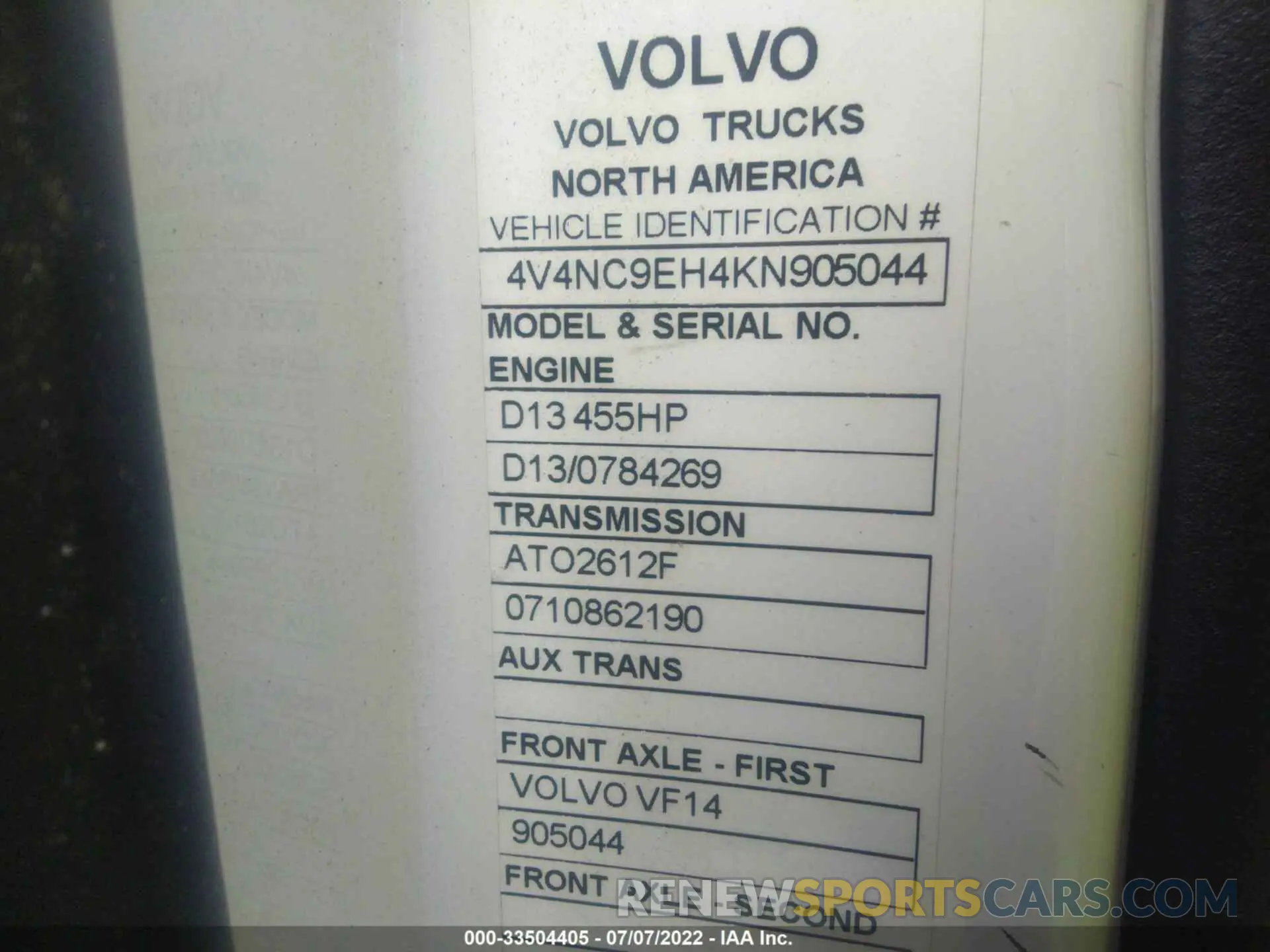 9 fotografías del automóvil dañado 4V4NC9EH4KN905044 VOLVO VN 2019