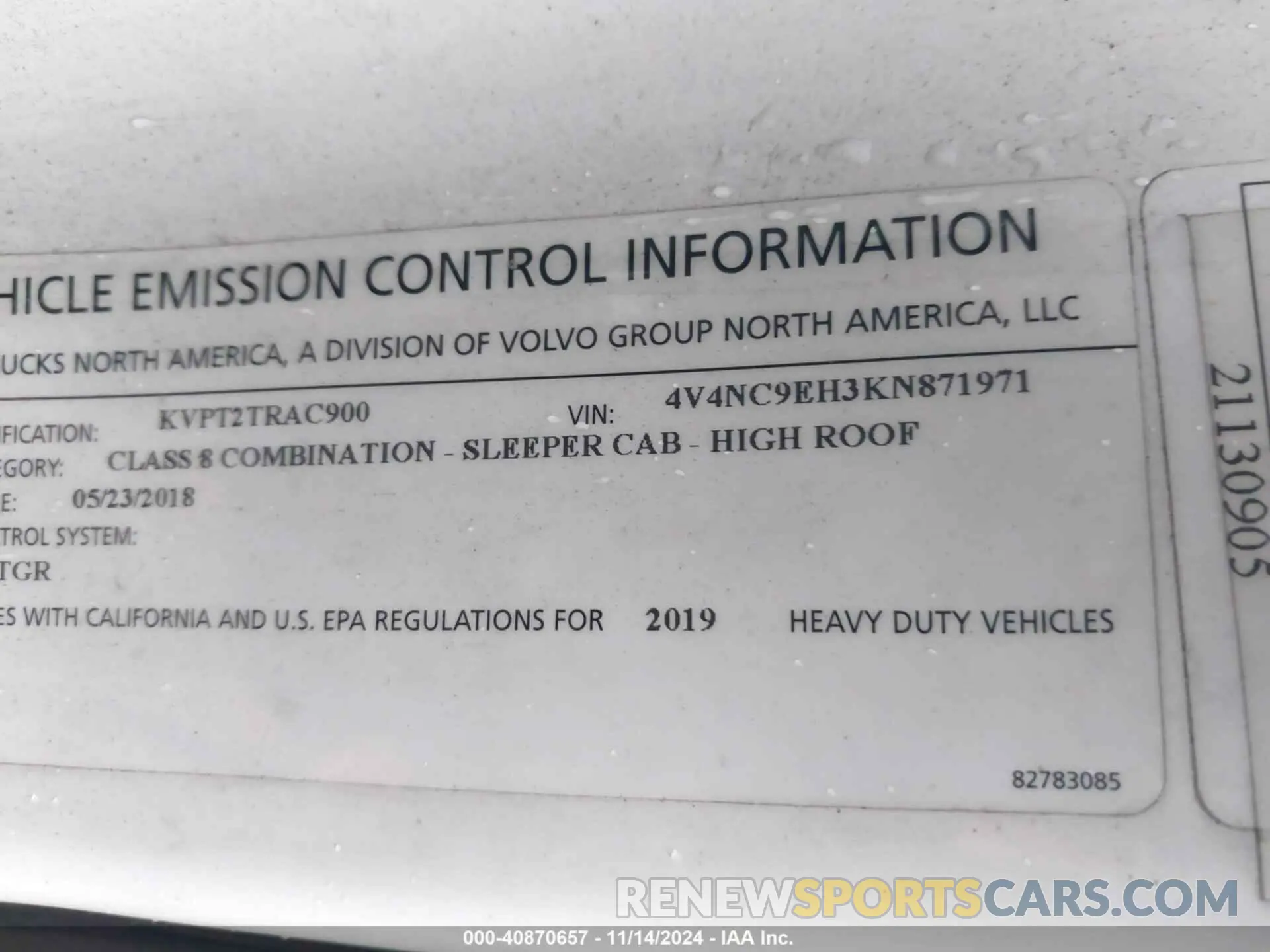 8 fotografías del automóvil dañado 4V4NC9EH3KN871971 VOLVO VNL 2019