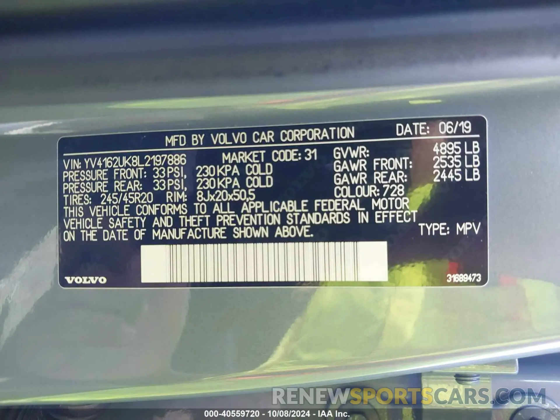 9 fotografías del automóvil dañado YV4162UK8L2197886 VOLVO XC40 2020