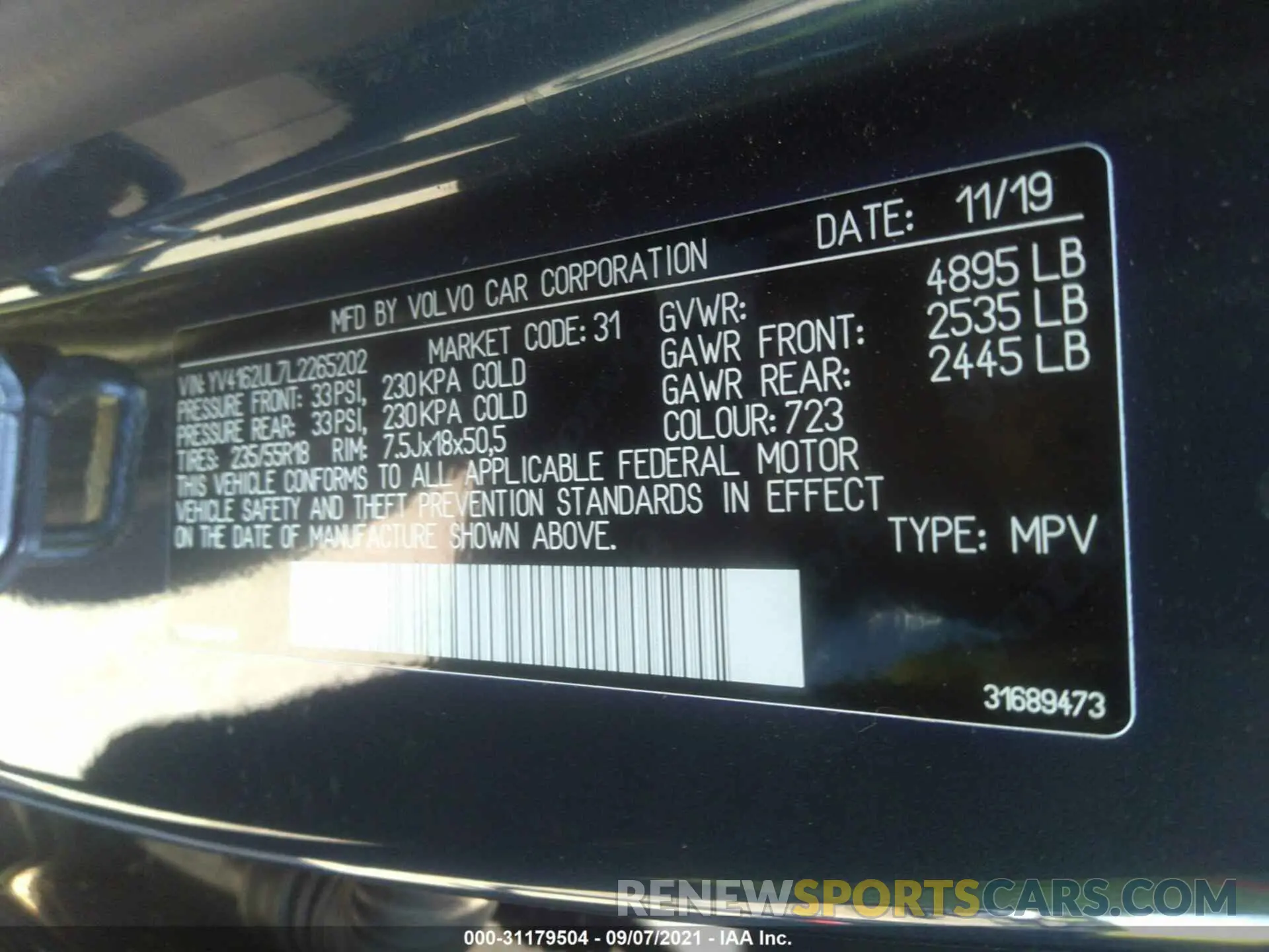 9 fotografías del automóvil dañado YV4162UL7L2265202 VOLVO XC40 2020