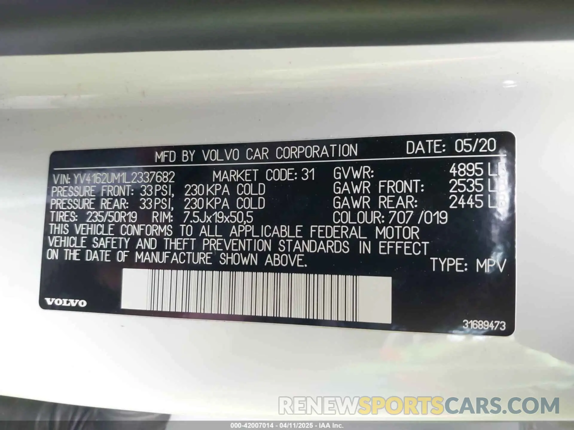 9 fotografías del automóvil dañado YV4162UM1L2337682 VOLVO XC40 2020